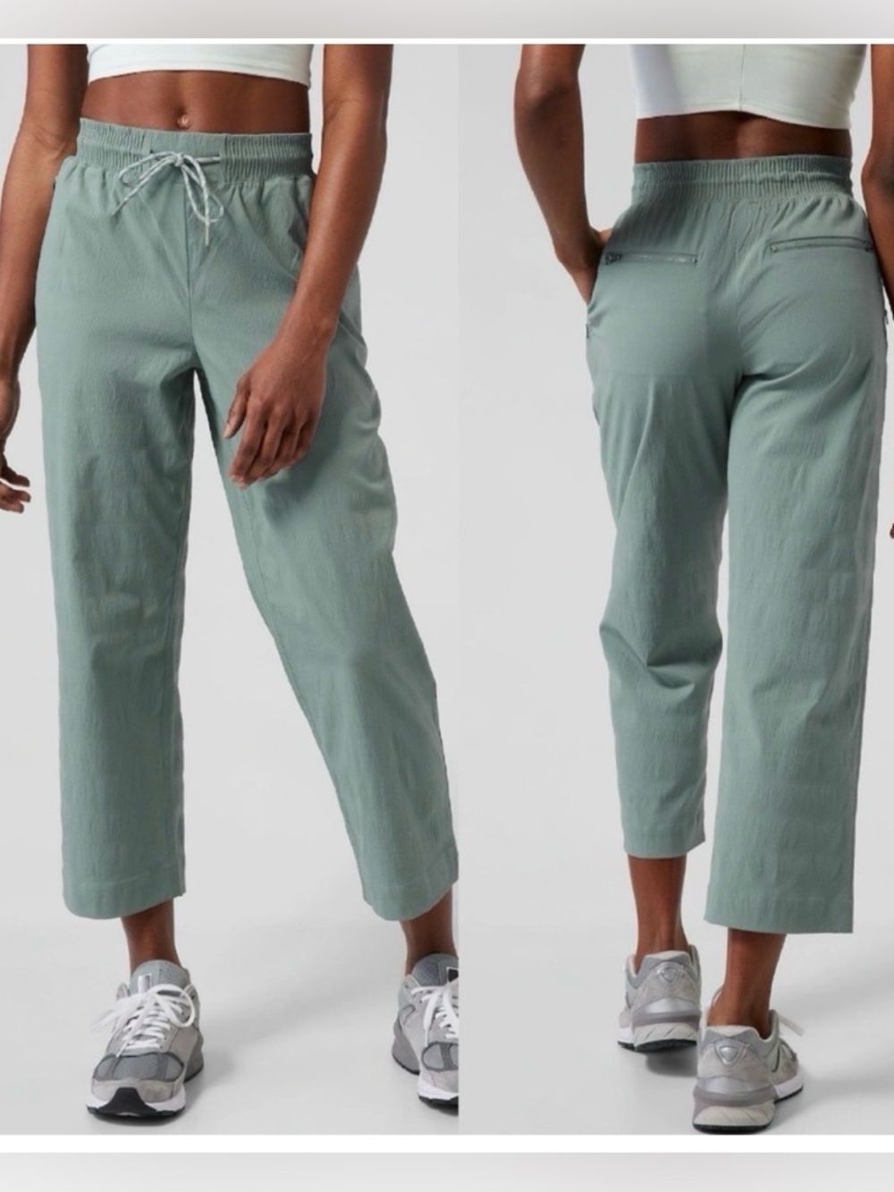 Athleta Trekkie straight crop. Relaxed Drawstring Pull-On Pants - Sage